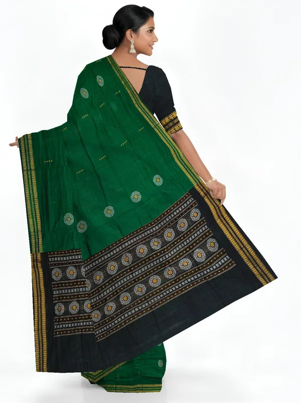 Green_Cotton_Bomkai_Butti_Sambalapuri_Saree_For_Women