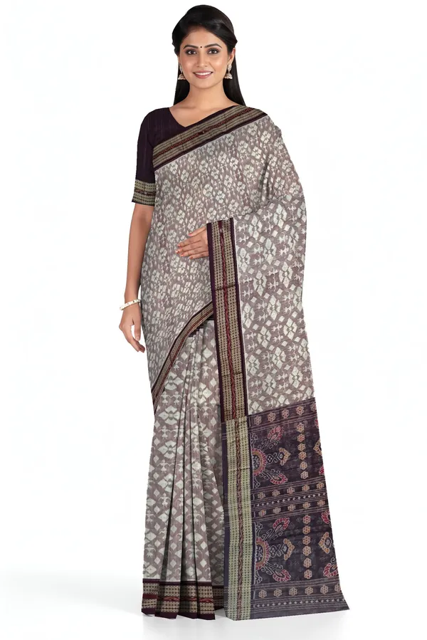 White_Coffee_Cotton_Handloom_Body_Bandha_Saree_For_Women