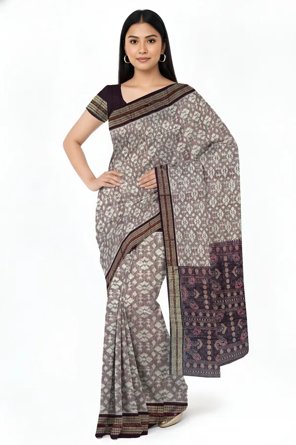 White_Coffee_Cotton_Handloom_Body_Bandha_Saree_For_Women