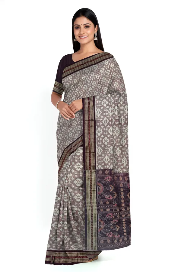 White_Coffee_Cotton_Handloom_Body_Bandha_Saree_For_Women