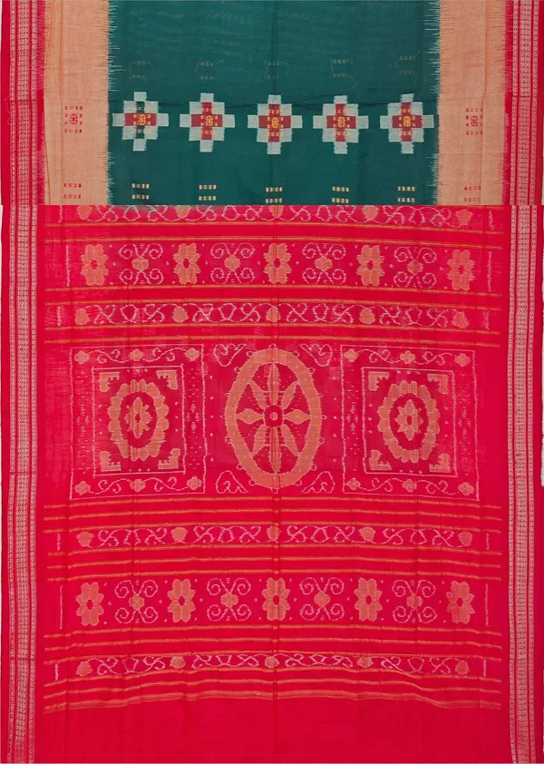 Deep_Green_Cotton_Bandha_Bomkai_Handloom_Saree_For_Women