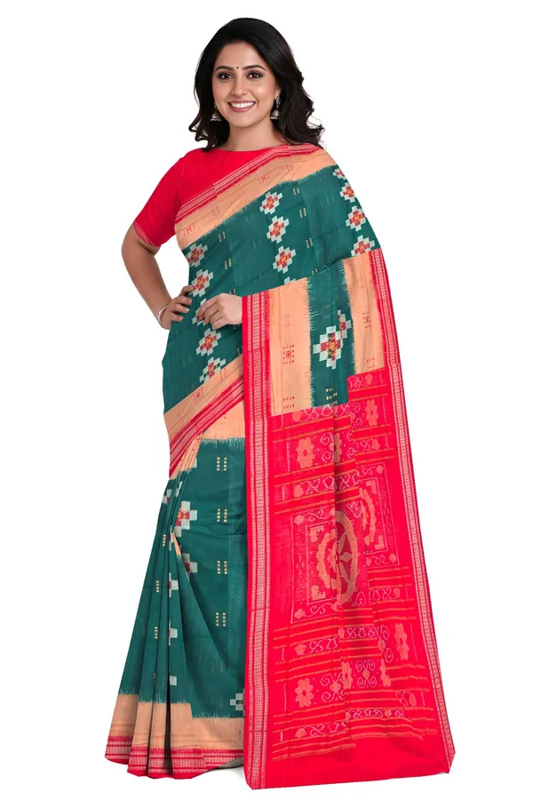 Deep_Green_Cotton_Bandha_Bomkai_Handloom_Saree_For_Women
