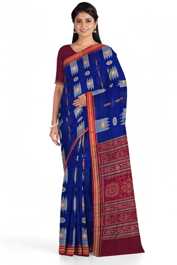 Blue_Cotton_Bandha_Bomkai_Handloom_Saree_For_Women