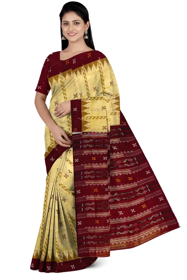 Cream_Yellow_Cotton_Handloom_Border_Pasapalli_Bapta_Saree_For_Women
