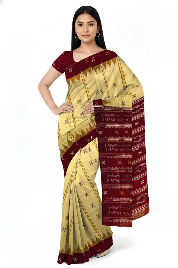 Cream_Yellow_Cotton_Handloom_Border_Pasapalli_Bapta_Saree_For_Women