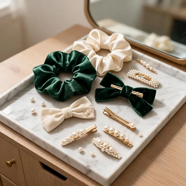 Green_And_White_Satin_Hair_Accessories_Set_for_Women