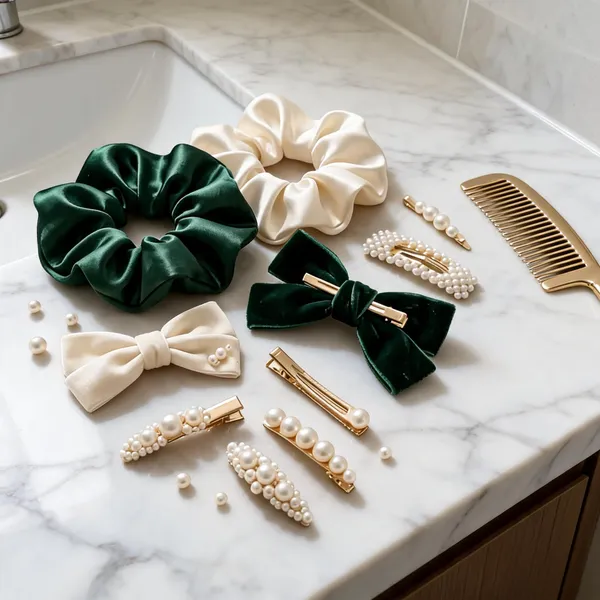 Green_And_White_Satin_Hair_Accessories_Set_for_Women
