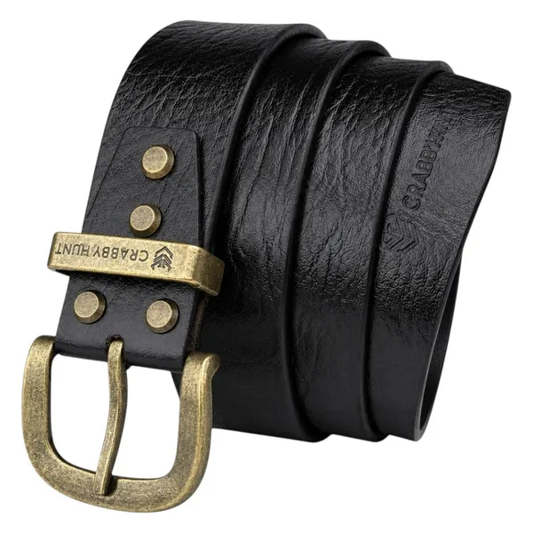 Genuine_Black_Leather_Belt_With_Antique_Brass_Metal_Buckle_Crabby_Hunt
