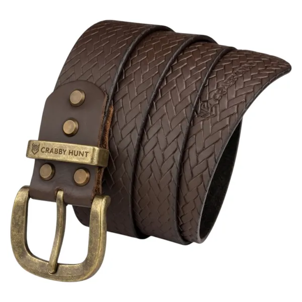 Crabby_Hunt_Brown_Woven_Pattern_Leather_Belt_For_Men_Genuine_Leather_Elegant_Texture_Stylish_Long_Lasting