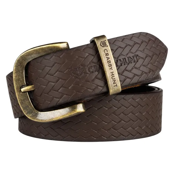 Crabby_Hunt_Brown_Woven_Pattern_Leather_Belt_For_Men_Genuine_Leather_Elegant_Texture_Stylish_Long_Lasting