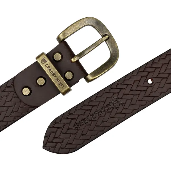 Crabby_Hunt_Brown_Woven_Pattern_Leather_Belt_For_Men_Genuine_Leather_Elegant_Texture_Stylish_Long_Lasting