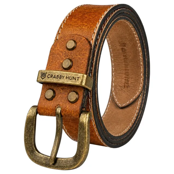 Crabby_Hunt_Tan_Genuine_Leather_Belt_For_Men_With_Side_Stitching