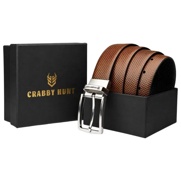Crabby_Hunt_Reversible_Textured_Belt_For_Men_Black_Brown_Silver_Buckle
