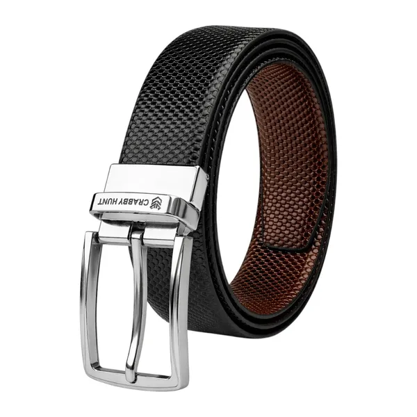 Crabby_Hunt_Reversible_Textured_Belt_For_Men_Black_Brown_Silver_Buckle