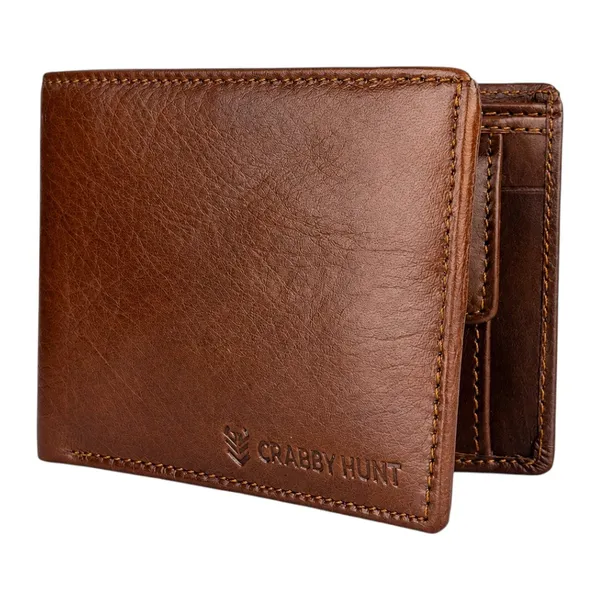 Crabby_Hunt_Genuine_Leather_Wallet_For_Men_Brown_Bifold_Wallet_With_Coin_Pocket_Card_Slots_Default_Title