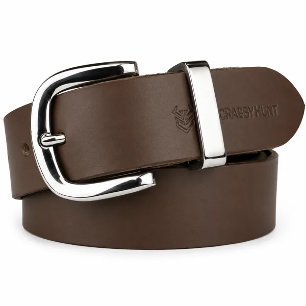 Crabby_Hunt_Premium_Smooth_Brown_Leather_Belt_With_Gunmetal_Round_Buckle_High_Shine_Metal