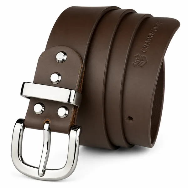 Crabby_Hunt_Premium_Smooth_Brown_Leather_Belt_With_Gunmetal_Round_Buckle_High_Shine_Metal