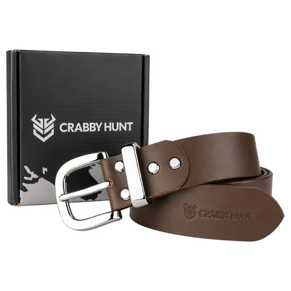 Crabby_Hunt_Premium_Smooth_Brown_Leather_Belt_With_Gunmetal_Round_Buckle_High_Shine_Metal