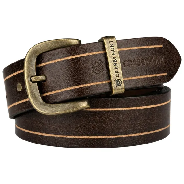 Crabby_Hunt_Vintage_Brown_Leather_Belt_With_Beige_Stripe_Antique_Brass_Buckle