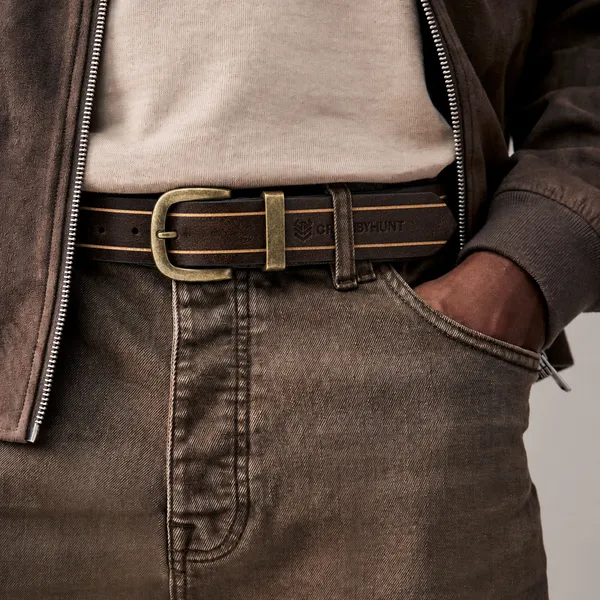 Crabby_Hunt_Vintage_Brown_Leather_Belt_With_Beige_Stripe_Antique_Brass_Buckle