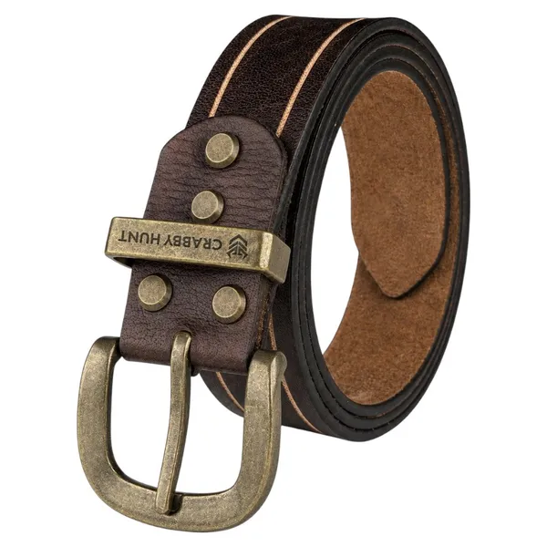 Crabby_Hunt_Vintage_Brown_Leather_Belt_With_Beige_Stripe_Antique_Brass_Buckle