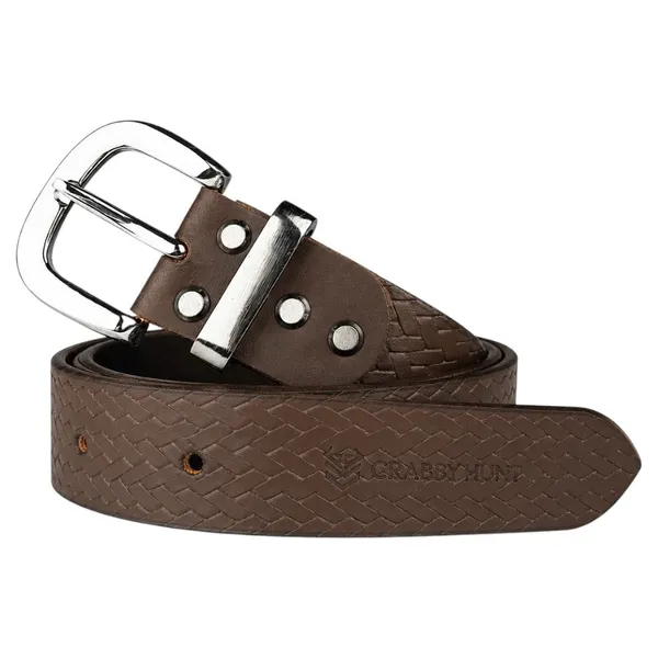 Crabby_Hunt_Textured_Genuine_Leather_Belt_For_Men_Premium_Woven_Pattern_Casual_Belt_With_Metal_Pin_Buckle_Brown