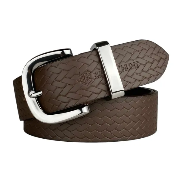 Crabby_Hunt_Textured_Genuine_Leather_Belt_For_Men_Premium_Woven_Pattern_Casual_Belt_With_Metal_Pin_Buckle_Brown