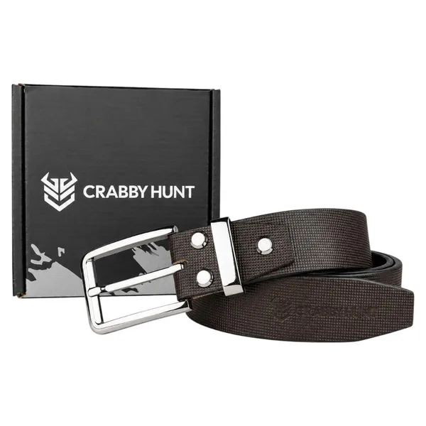 Carbby_Hunt_Men_S_Genuine_Leather_Belt_Brown_Square_Grid_Texture_With_Silver_Buckle_Formal_Casual_Wear