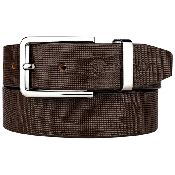 Carbby_Hunt_Men_S_Genuine_Leather_Belt_Brown_Square_Grid_Texture_With_Silver_Buckle_Formal_Casual_Wear