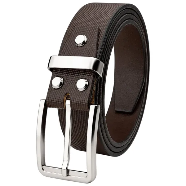 Carbby_Hunt_Men_S_Genuine_Leather_Belt_Brown_Square_Grid_Texture_With_Silver_Buckle_Formal_Casual_Wear