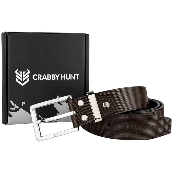 Crabby_Hunt_Men_S_Genuine_Leather_Belt_Brown_Square_Grid_Textured_Strap_With_Square_Metal_Buckle