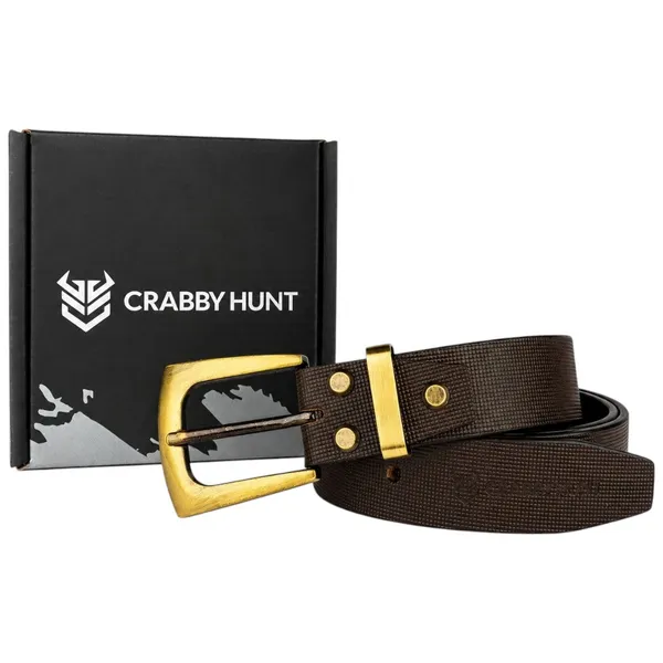 Crabby_Hunt_Premium_Brown_Leather_Belt_With_Square_Grid_Texture_Golden_Buckle_Formal_Casual_Men_S_Belt