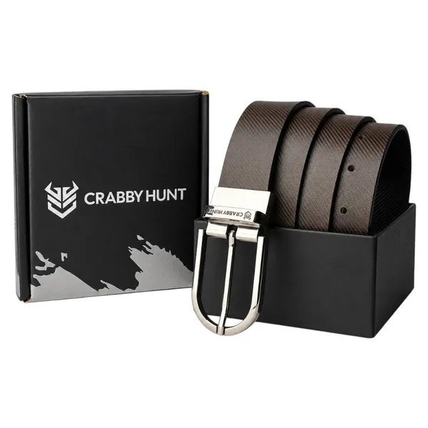 Crabby_Hunt_Premium_Reversible_Genuine_Leather_Belt_For_Men_Drill_Silver_Round_Buckle
