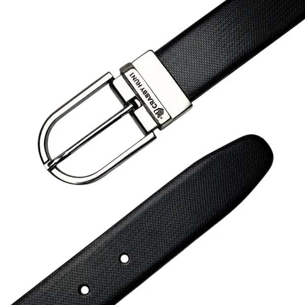 Crabby_Hunt_Reversible_Genuine_Leather_Belt_For_Men_Honey_Black_Silver_Round_Buckle_Formal_Casual_Belt