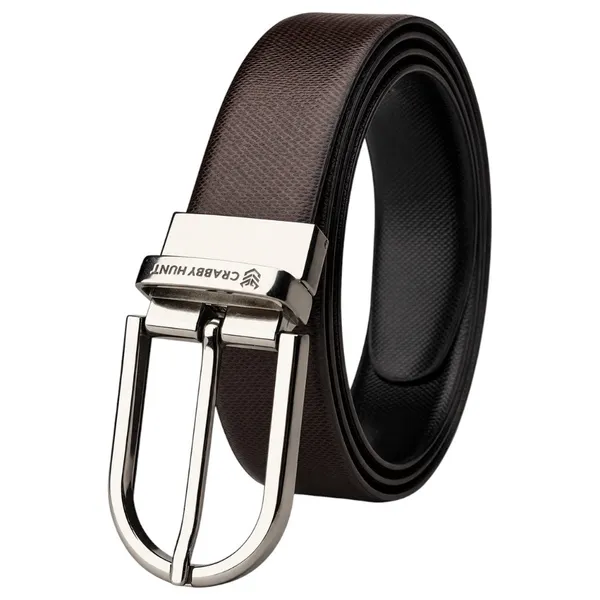 Crabby_Hunt_Reversible_Genuine_Leather_Belt_For_Men_Honey_Black_Silver_Round_Buckle_Formal_Casual_Belt