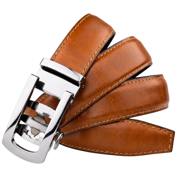 Tan_Tiger_Genuine_Leather_Auto_Lock_Belt_Silver_Buckle_Crabby_Hunt