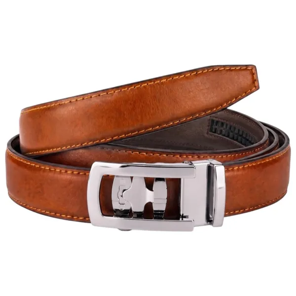 Tan_Tiger_Genuine_Leather_Auto_Lock_Belt_Silver_Buckle_Crabby_Hunt