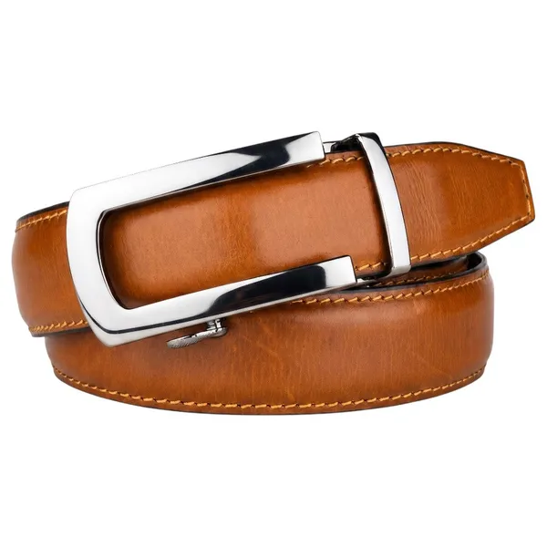 Tan_Tiger_Genuine_Leather_Auto_Lock_Belt_Silver_Buckle_Crabby_Hunt