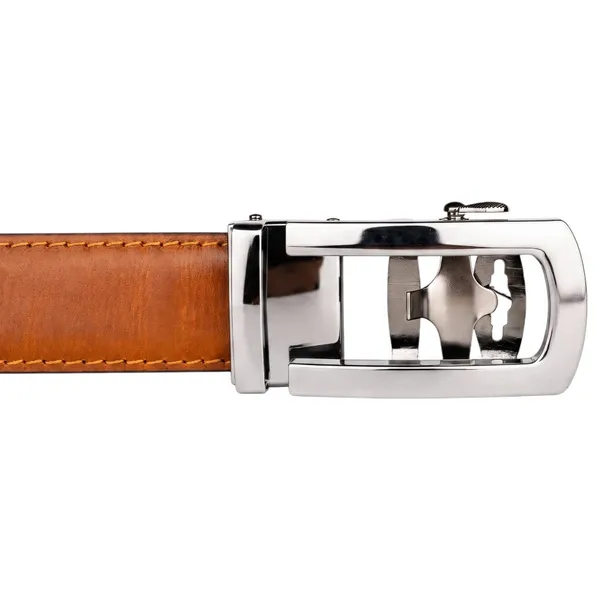 Tan_Tiger_Genuine_Leather_Auto_Lock_Belt_Silver_Buckle_Crabby_Hunt