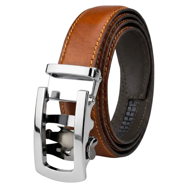 Tan_Tiger_Genuine_Leather_Auto_Lock_Belt_Silver_Buckle_Crabby_Hunt