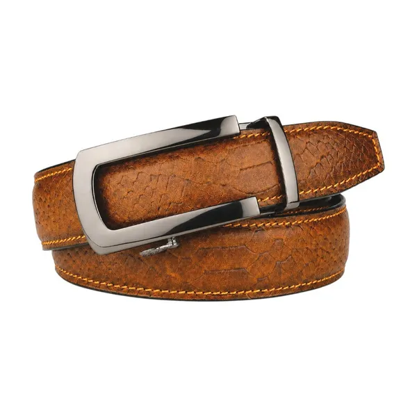 Crabby_Hunt_Men_S_Genuine_Leather_Auto_Lock_Belt_Brown_Python_Texture_Gunmetal_Ratchet_Buckle