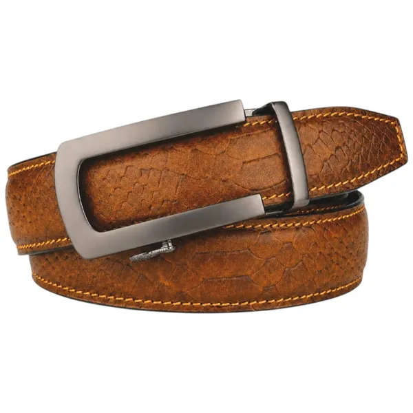 Crabby_Hunt_Men_S_Genuine_Leather_Auto_Lock_Belt_Python_Texture_Brown_Grey_Ratchet_Buckle_35mm_Formal_Belt