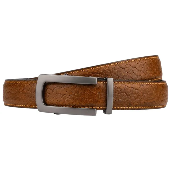 Crabby_Hunt_Men_S_Genuine_Leather_Auto_Lock_Belt_Python_Texture_Brown_Grey_Ratchet_Buckle_35mm_Formal_Belt