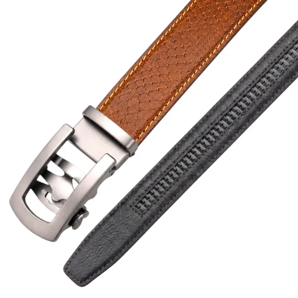 Crabby_Hunt_Men_S_Genuine_Leather_Auto_Lock_Belt_Python_Texture_Brown_Grey_Ratchet_Buckle_35mm_Formal_Belt
