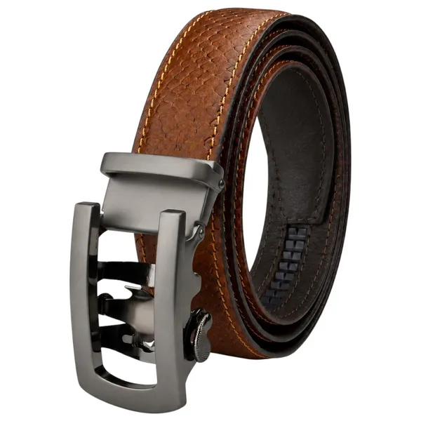 Crabby_Hunt_Men_S_Genuine_Leather_Auto_Lock_Belt_Python_Texture_Brown_Grey_Ratchet_Buckle_35mm_Formal_Belt
