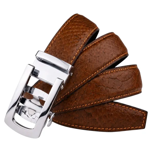 Crabby_Hunt_Men_S_Genuine_Leather_Auto_Lock_Belt_Brown_Python_Texture_Silver_Ratchet_Buckle_35mm