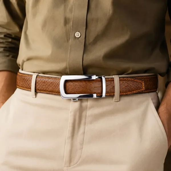Crabby_Hunt_Men_S_Genuine_Leather_Auto_Lock_Belt_Brown_Python_Texture_Silver_Ratchet_Buckle_35mm