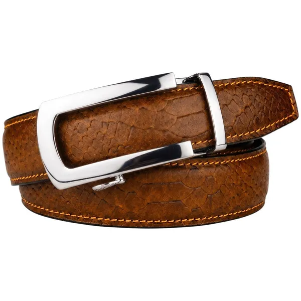 Crabby_Hunt_Men_S_Genuine_Leather_Auto_Lock_Belt_Brown_Python_Texture_Silver_Ratchet_Buckle_35mm