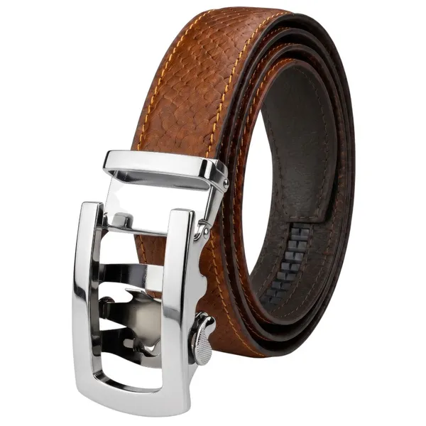 Crabby_Hunt_Men_S_Genuine_Leather_Auto_Lock_Belt_Brown_Python_Texture_Silver_Ratchet_Buckle_35mm