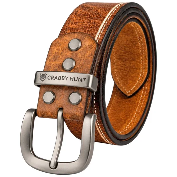 Crabby_Hunt_Premium_Tan_Leather_Belt_With_Contrast_Side_Stitching_Grey_Round_Buckle